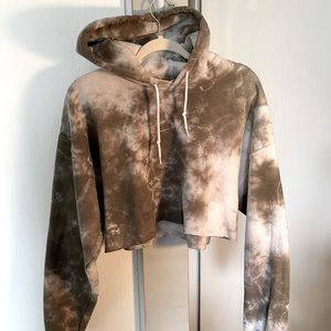 Forest Green Tie-Dyed Cropped Hoodie